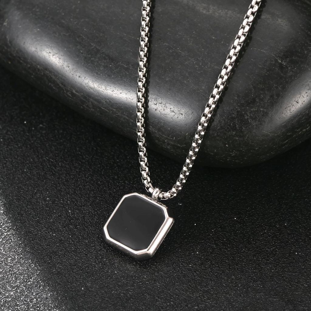 Geometric Black Epoxy Stainless Steel Pendant Necklace for Men