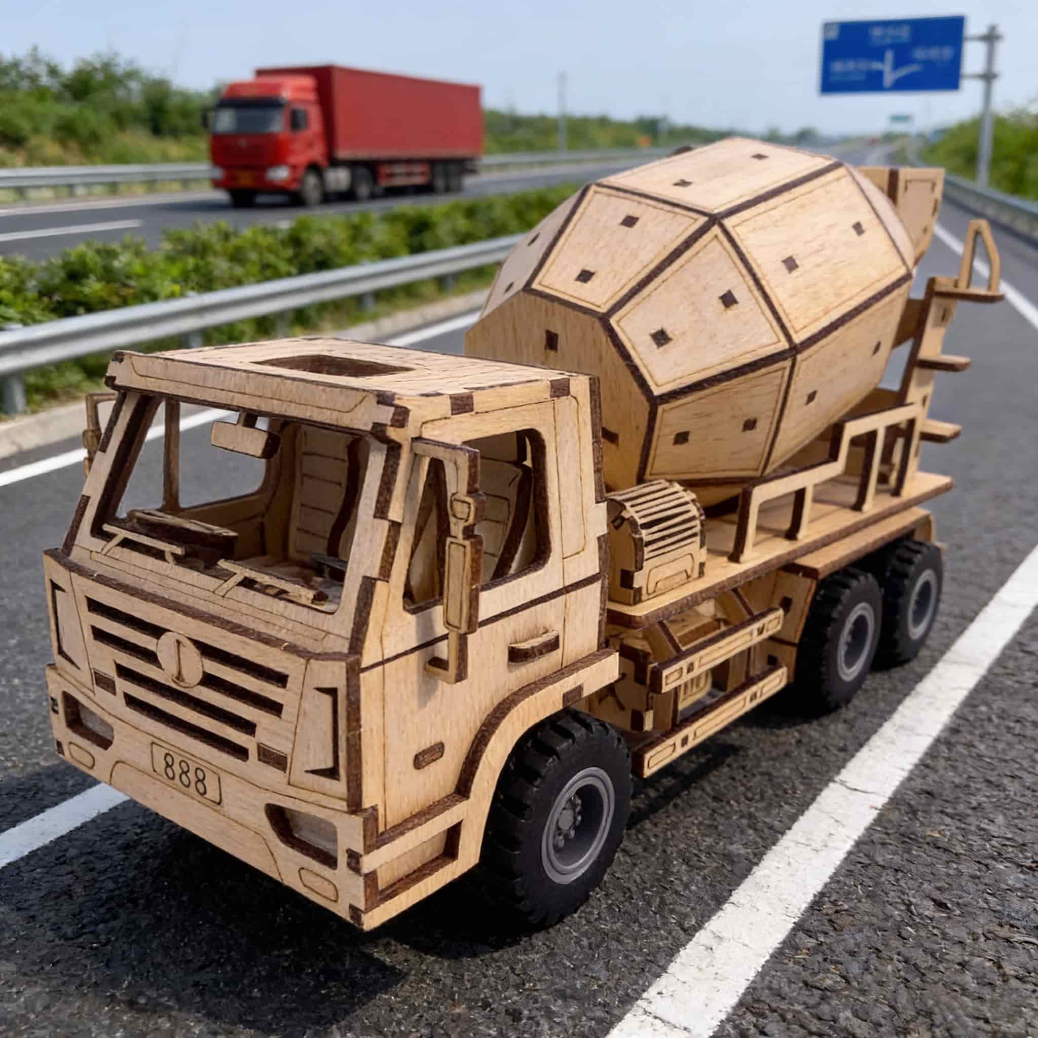 

1 Wooden 3D Puzzle Mixer Truck DIY Wooden Assembly Model Creative Holiday Decor Present Ideal designed for Family Assembly белый
