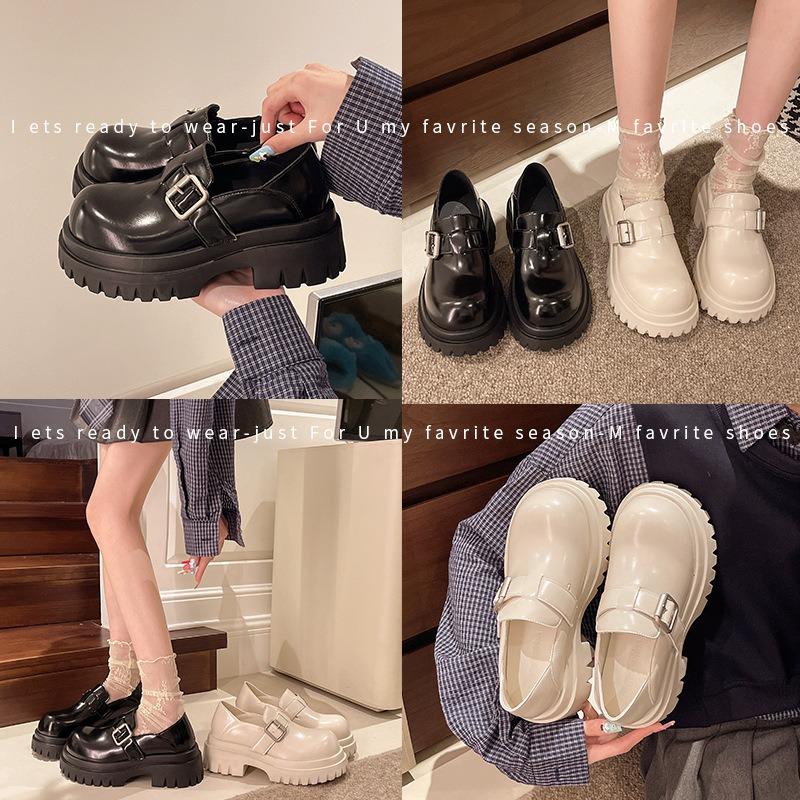 Small Thick-soled Women's Spring New 6 Height-increasing JK Single Shoes, Muffin Soft-soled Small Leather Shoes