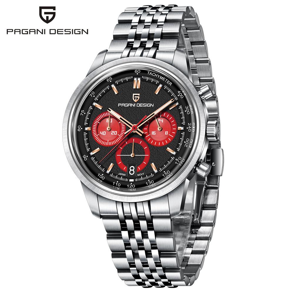 PAGANI DESIGN PD1827Newest 41mm Men Quartz Watches Japan TMI VK63 Vintage Five Bead Chain Strap Waterproof Luminous Reloj Hombre