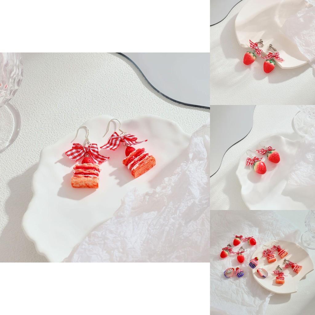 Strawberry Cake Earrings Adorable Girls Sweet Bow Design Non Pierced Ear Clips