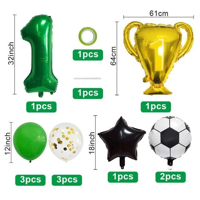 32-inch Green Digital Football 5-piece Aluminum Film Balloon Set - Birthday Party Gift - World Cup Football Balloon