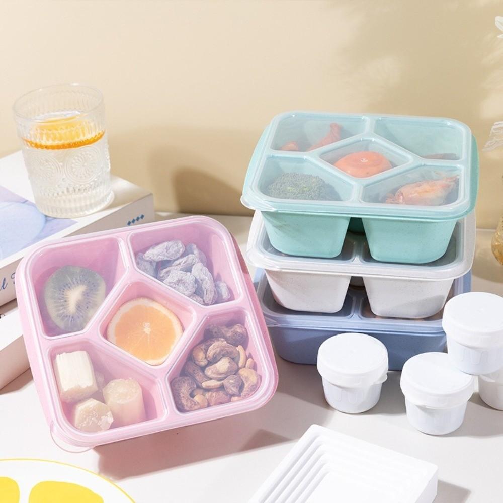 New Wheat Straw Snack Containers 5 Compartments Microwave Safe Food Storage Boxes Reusable Meal Prep Lunch Box for Adults
