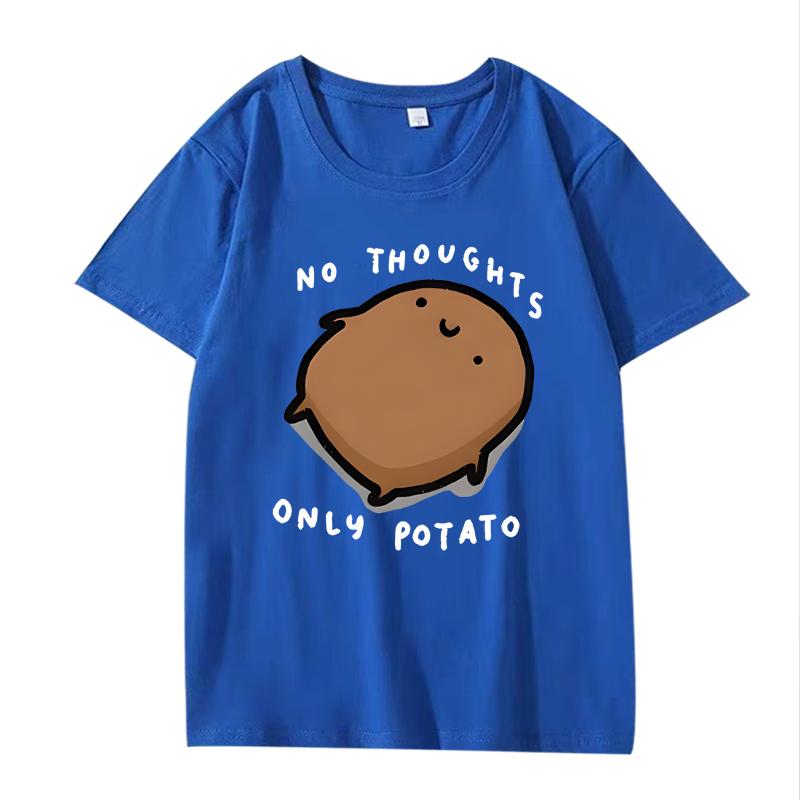 Cute Potato Graphic "No Thoughts Only Potato" Print T Shirt men women Oversized 100% Cotton top short sleeve Summer Unisextops