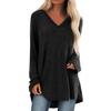 Taglie Forti Donna Tinta Unita Manica Lunga Scollo a V Pullover Largo Midi Camicetta Top