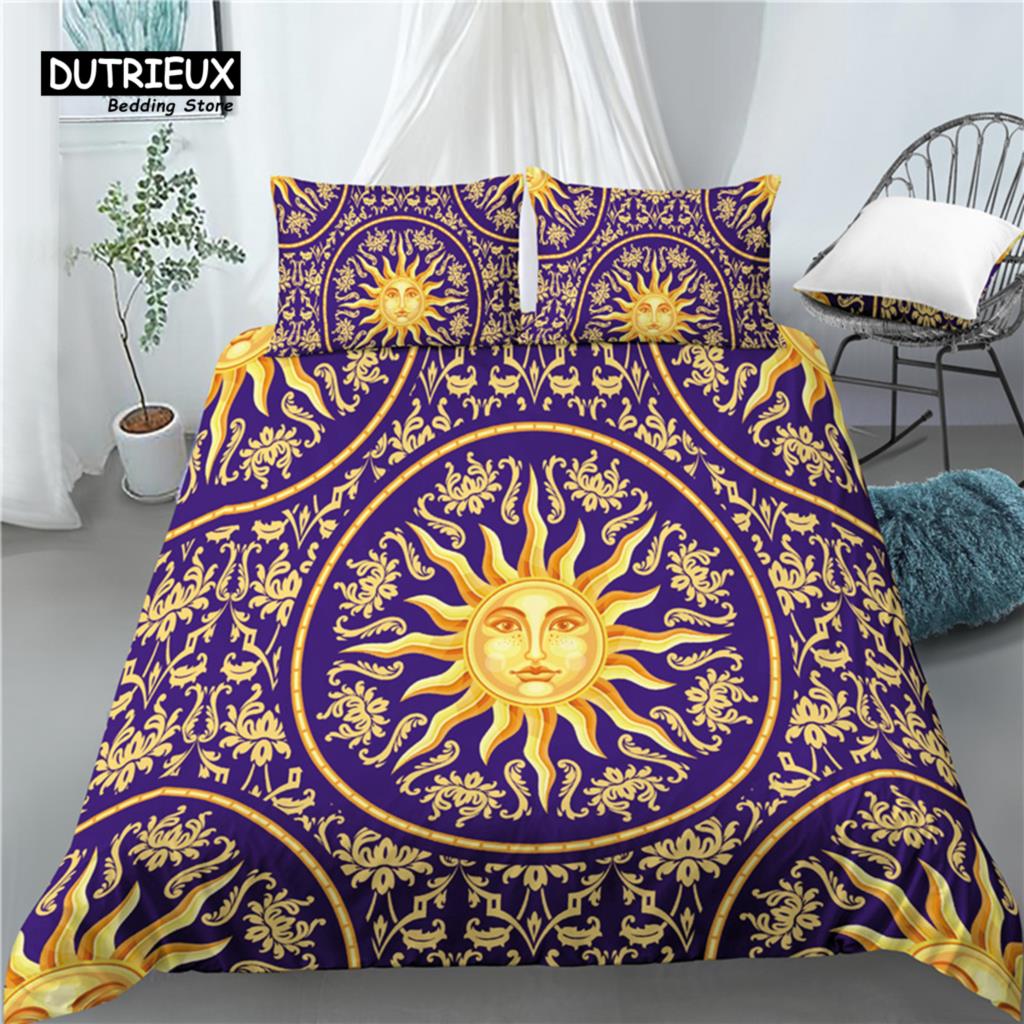 Home Living Luxury 3D Golden Sun Print 2/3Pcs Comfortable Duvet Cover PillowCase Bedding Sets Queen and King EU/US/AU Size