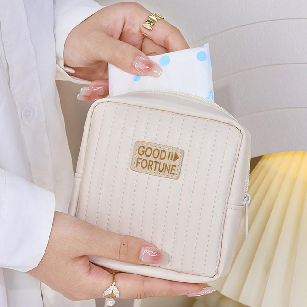 

W6 Portable Sanitary Napkin Storage Bag PU Leather Waterproof Lipstick Cosmetics Storage Bag Pink