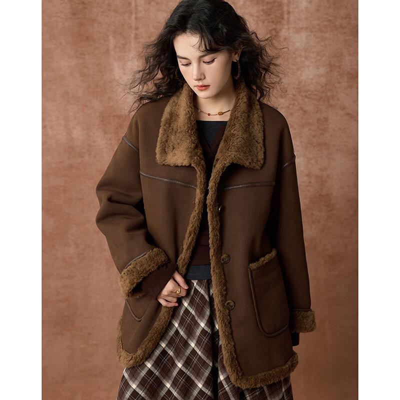 Women's Reversible 100% Merino Wool Barn Collar Fur Coat