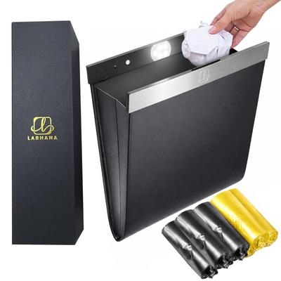 LABHANA Car Trash Can, Multi-Vehicle Compatible with Hooks, Magnetic Design, Slim Storage, Small Item Compartment, Bags Included, Sensor LED Light, Ap