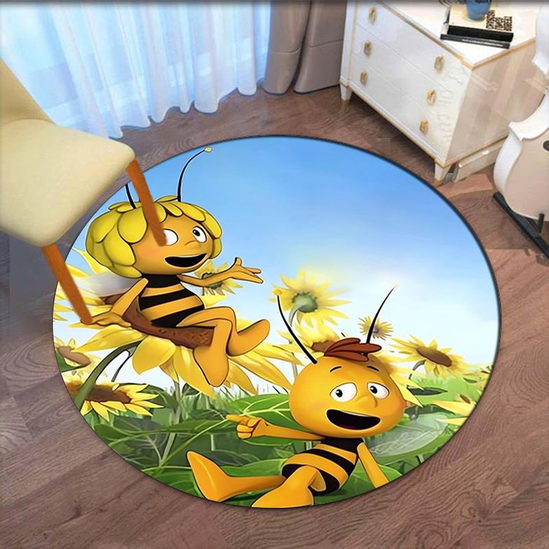 Maya the Bee Printed Round Rug Carpet Chair Rug Area Rug Entryway Doormats,for Office Chair Living Room Bedroom Kitchen Room.