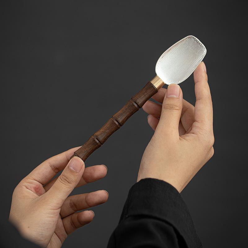 Black Ebony Bamboo Tea Spoon Long Handle Copper Hammered Spoon Tea Leaf Scoop Tea Accessories