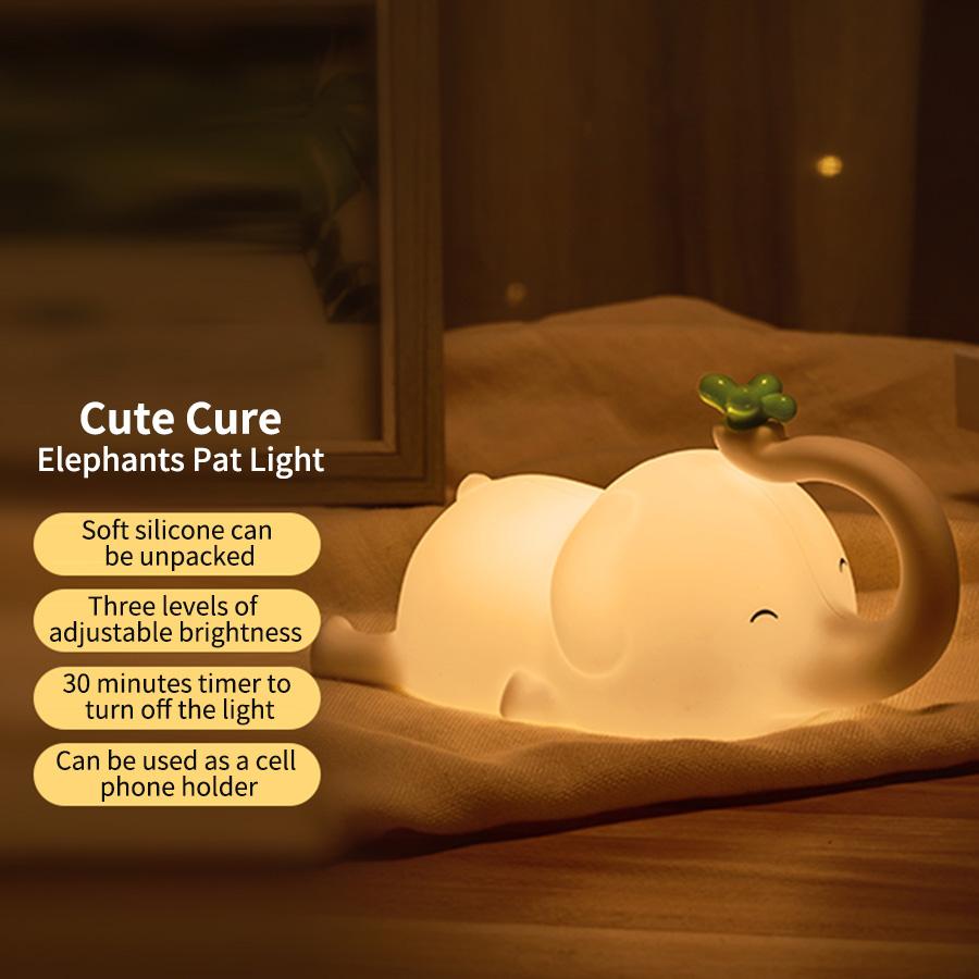Night LED Light Cute Elephant Animal Silicone Lamp USB Rechargeable Timed Night Lamp Dimming Bedside Decor Nightlight Room Decor