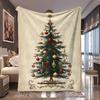 1pc Retro Christmas Tree Vintage Card Print Flannel Blanket, Portable and Comfortable, Suitable for Blankets, Kids' Bed Covers, Bedroom, Game Room, an