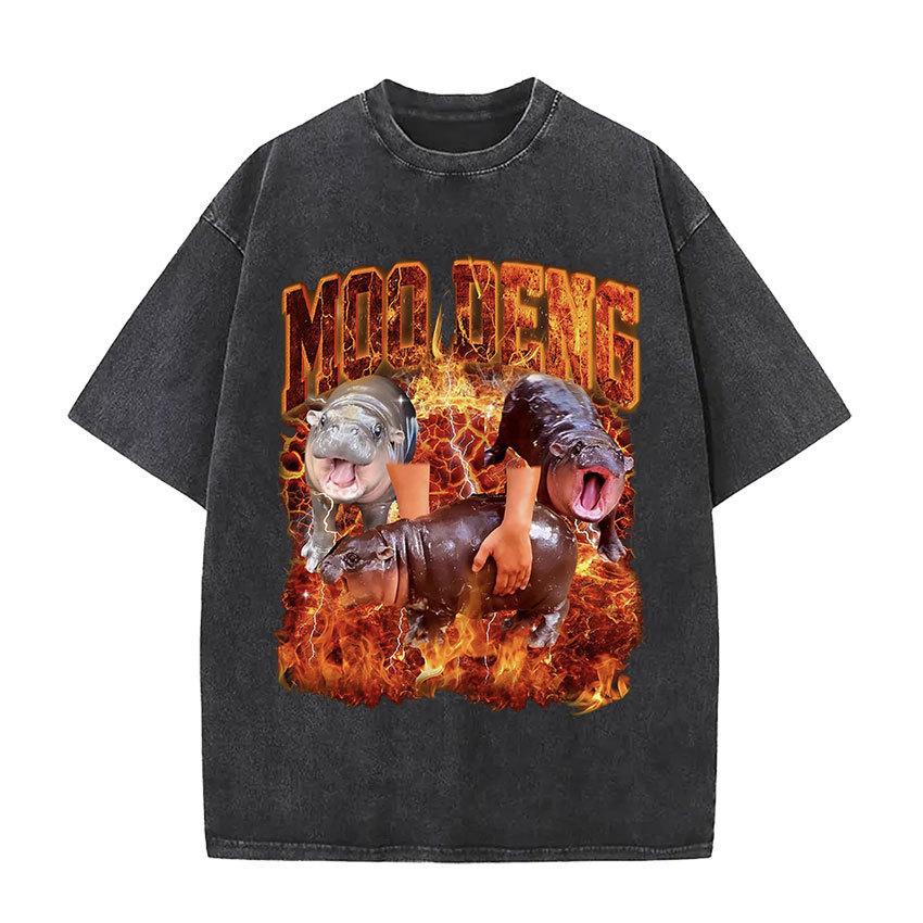 Moo Deng Hold On I M Overstimulated Funny Meme T-Shirt S