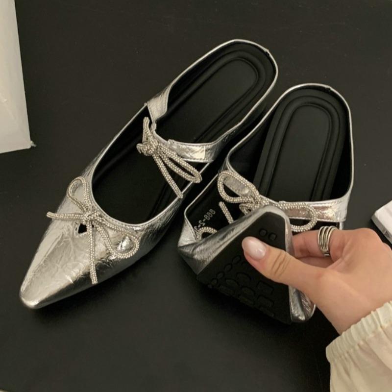 Fashion Summer New Pointed Head Shallow Mouth Butterfly Knot Anti-slip Wear-resistant Flat Shoes Low Heel Baotou Slippers