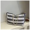 Striped Canvas Casual New Fashion Personalized Large Capacity Commuting Rope Tote Shoulder Bag Women