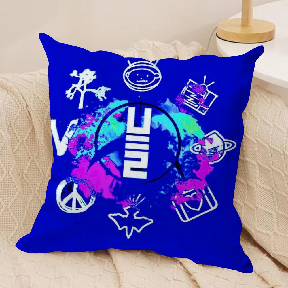 Rock Band UU2 Kuddfodral Silkeslen Kort Plysch Dubbelsidigt Tryckt Kuddfodral för Soffa Alla Årstider Heminredning Gåva