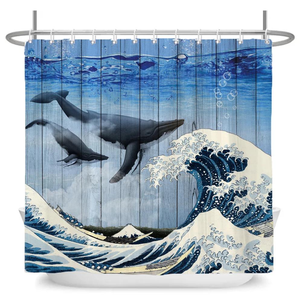 Lustige Hund Dinosaurier Duschvorhänge Cooler Katze reitet Dinosaurier Japanische Ozeanwelle Kinder Badezimmervorhang Raumdeko Mit Haken