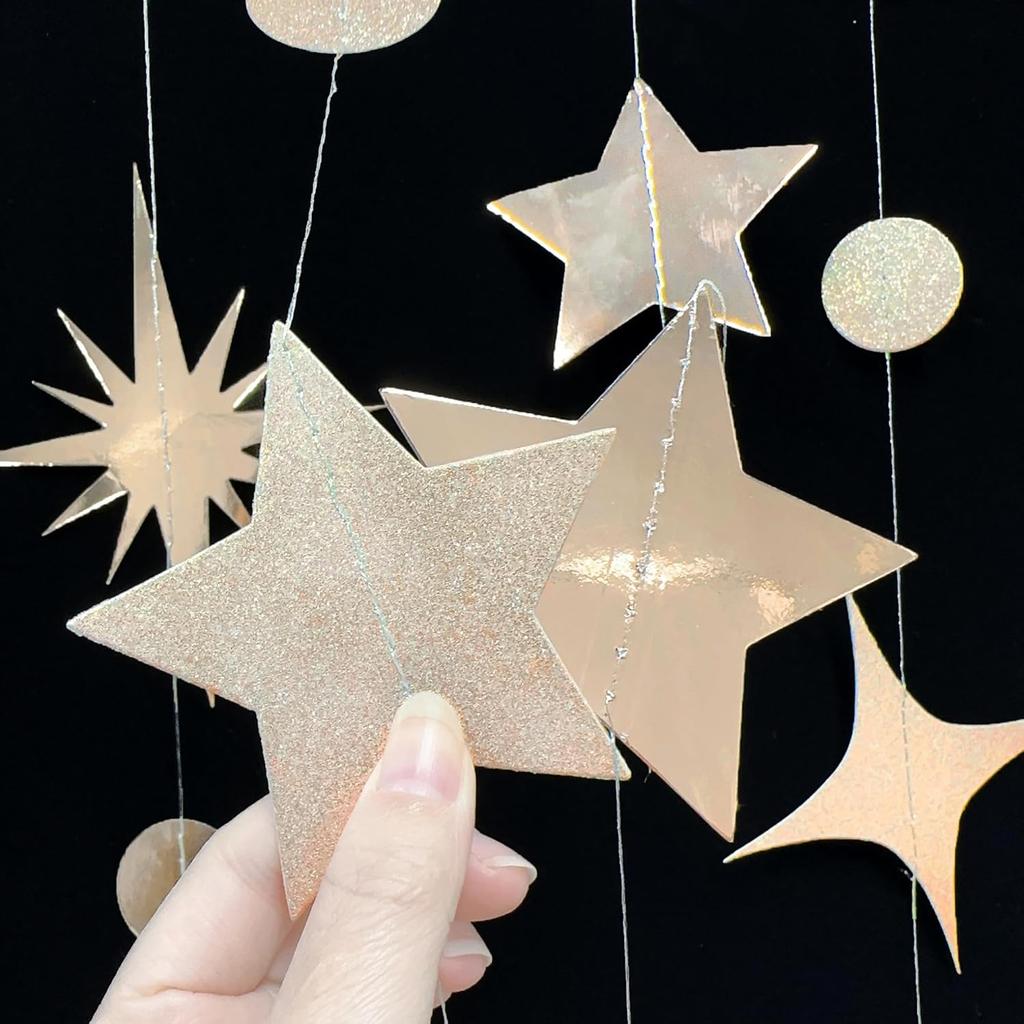 Champagne Gold 40th Birthday Decorations Number 40 Circle Dot Twinkle Star Garland Streamer Banner Backdrop for Women Mens Cheers To 40 Years Old