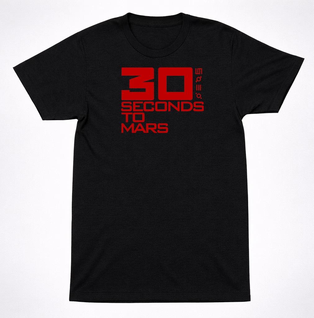 Thirty Seconds to Mars Logo T-Shirt – Red Text Rock Band Tee Black 3XL