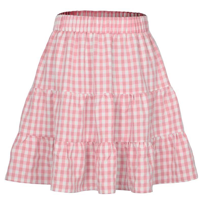 

European and American New Preppy Fresh Plaid Skirt High Waist Loose Plaid A Word Short dress Check Skirt Pink XL