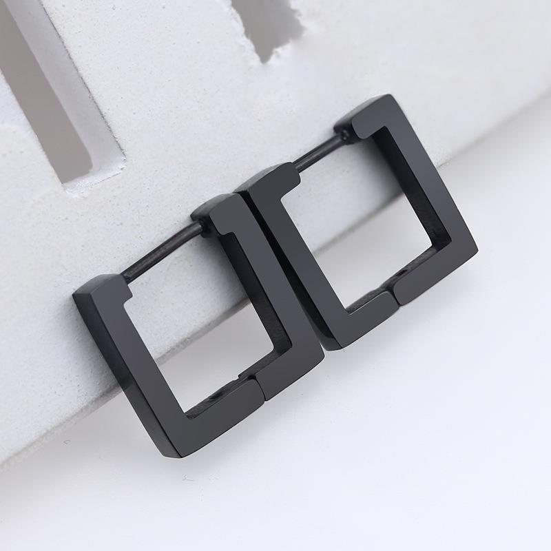 

Ювелирные изделия, подарок на вечеринку, новая мода для мужчин и женщин, модные серьги-кольца с геометрическим рисунком, мини-черные, серебристые, золотые, в стиле панк, нержавеющая сталь, 1 пара Square чёрный