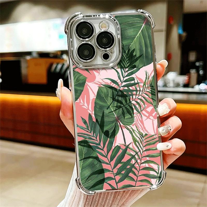 Summer Plants Green Leaf Soft Phone Case For iPhone 15 16 17 Air 14 Pro Max 16E Plus 13 12 Mini Plating Anti-Fall Fundas