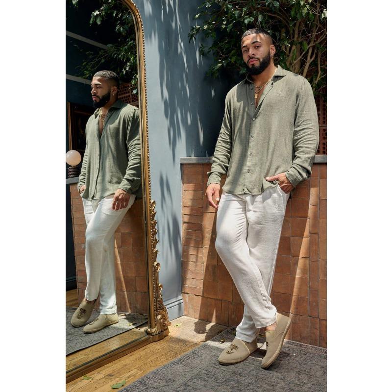 Men's Linen Pants Light Breathable Light Luxury Cool Holiday Casual Pants Sports Fitness Striped Trousers