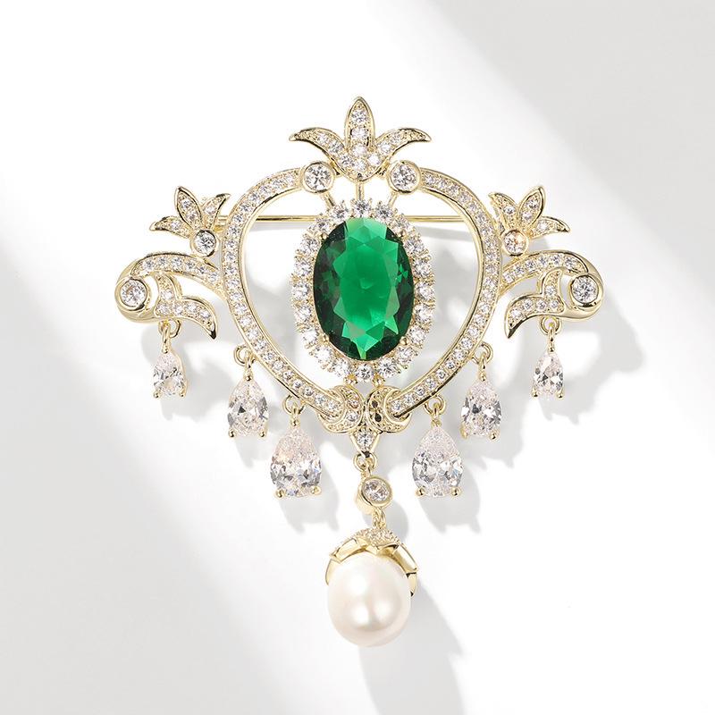 Elegant Zircon Court-Style Brooch with Water Drop Pearl Corsage Pin for Women
