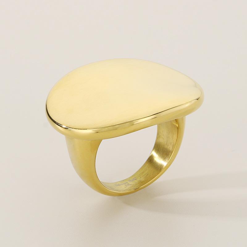 Golden Stainless Steel Oval Charm Ring For Women Polished Hip Hop Chunky Finger Ring Aniolls Trendy Party Jewelry Girl Gift