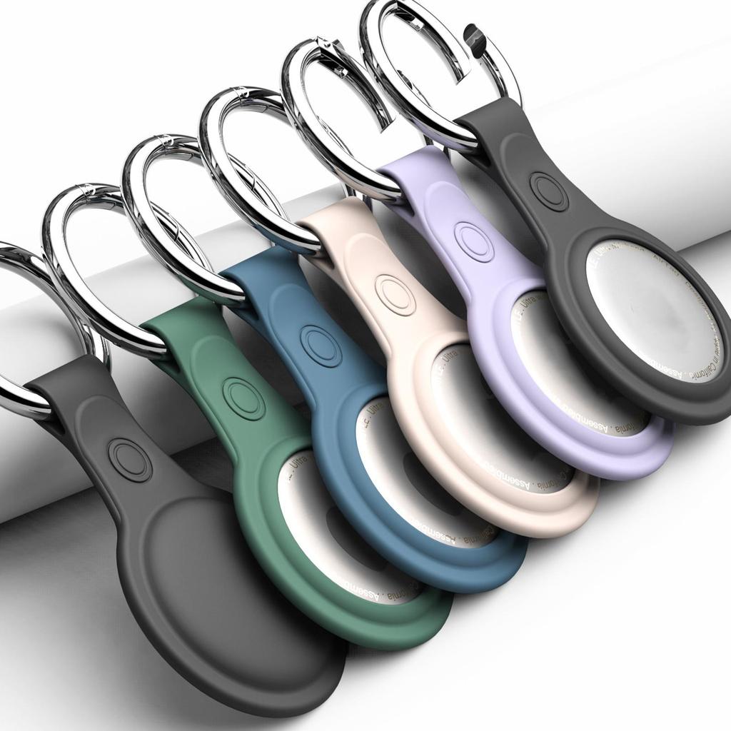 Silicone Case Sleeve Soft Cover for Apple for Airtag Shock Absorbing Shell with Anti-Lost Keychain Ring Scratch Resistant