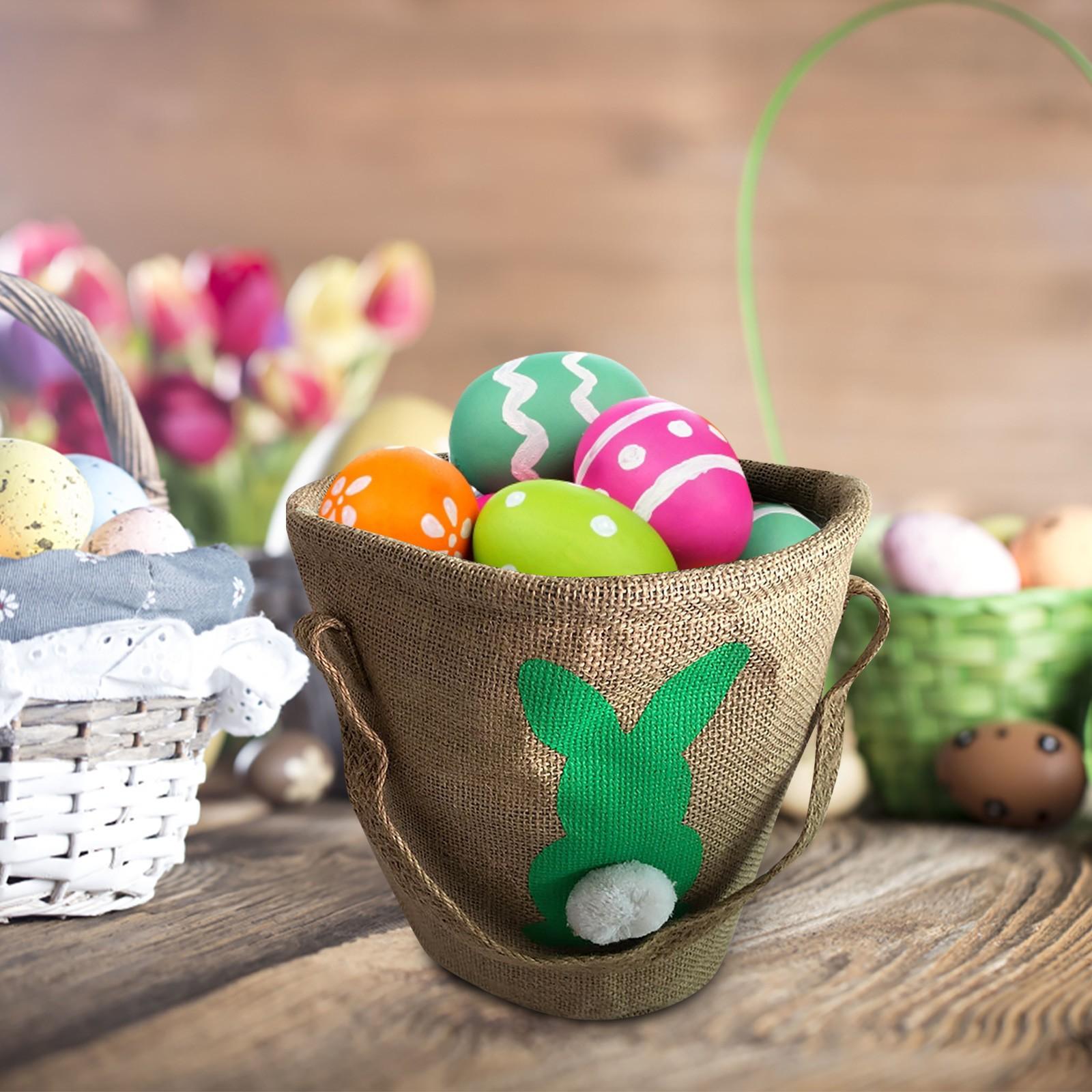 

Easter Basket Holiday Bunny Printed Canvas Gift Carry Eggs Candy Bag зелёный