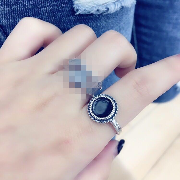 

Трендовое регулируемое кольцо из серебра 925 пробы с ретро смайликом и черным ониксом для женщин