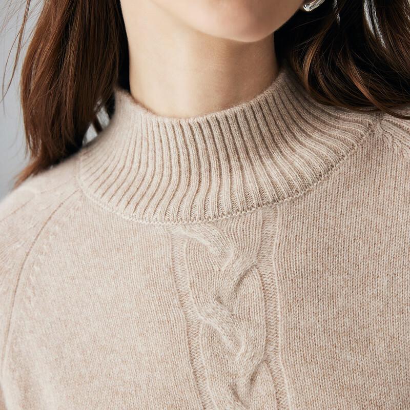 Paluo 2025 Autumn/Winter Women's 100% Cashmere Semi-High Collar 3D Cable Knit Sweater