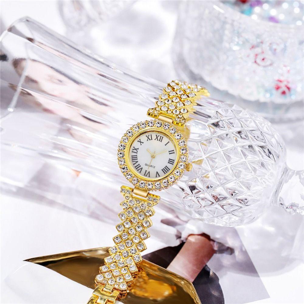Silver Rhinestone Quartz Watches Luxury Watch Bracelet Set Rose Gold Watch  Daily Use