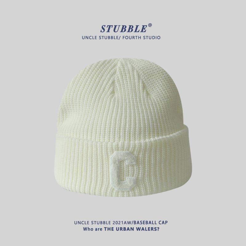 Autumn and Winter New Style C-label Knitted Hat Korean Version Colorful Couple Warm Woolen Hat Japanese Girl Face Small Cold Hat