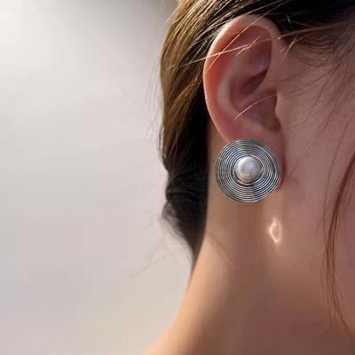 Niche Retro Retro Light Luxury Arts and Culture with A Sense of Senior Sense of Exaggerated Circle Mabe Bead Fashion Earrings Tide Ladies Jewelry