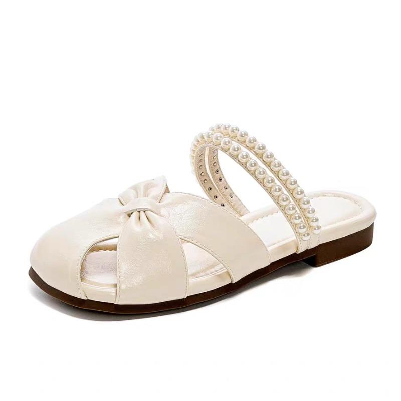 

Fashion Pearl Fashion Baotou Slippers Women s Outside Wear 2025 Summer New Flat Soft-sole Temperament Slip-on Slippers 40