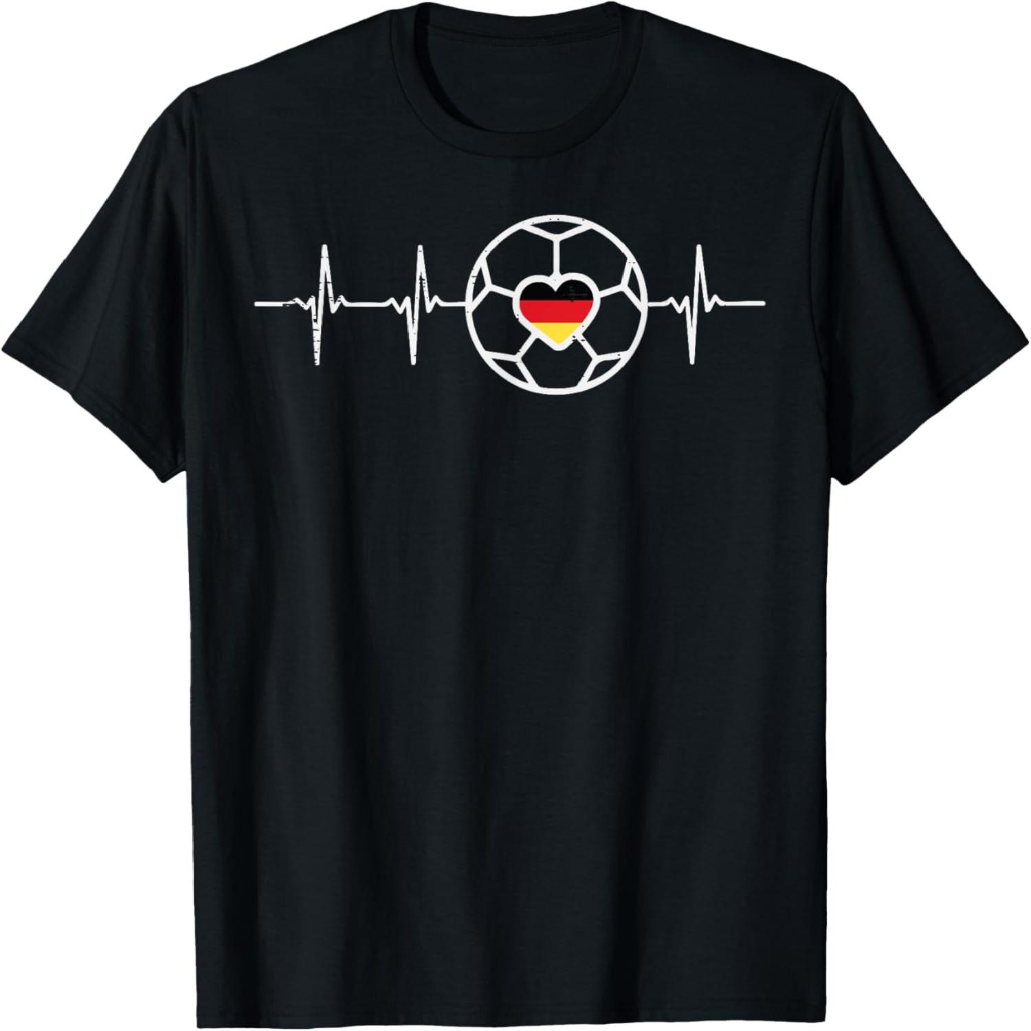 Heartbeat German Soccer Ball Football Fan Men Women Kids T-Shirt S