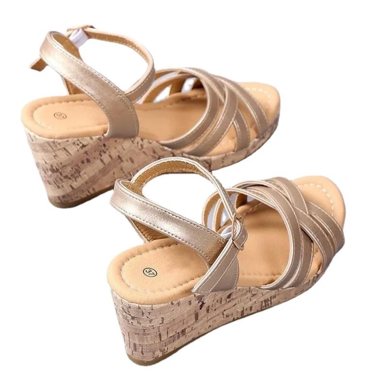 Fashion Women Wedges Sandals 2024 Summer New Buckle Platform Heeled Sandals Roman High Heels Shoes Fashion Brown Casual Woman Sandalias