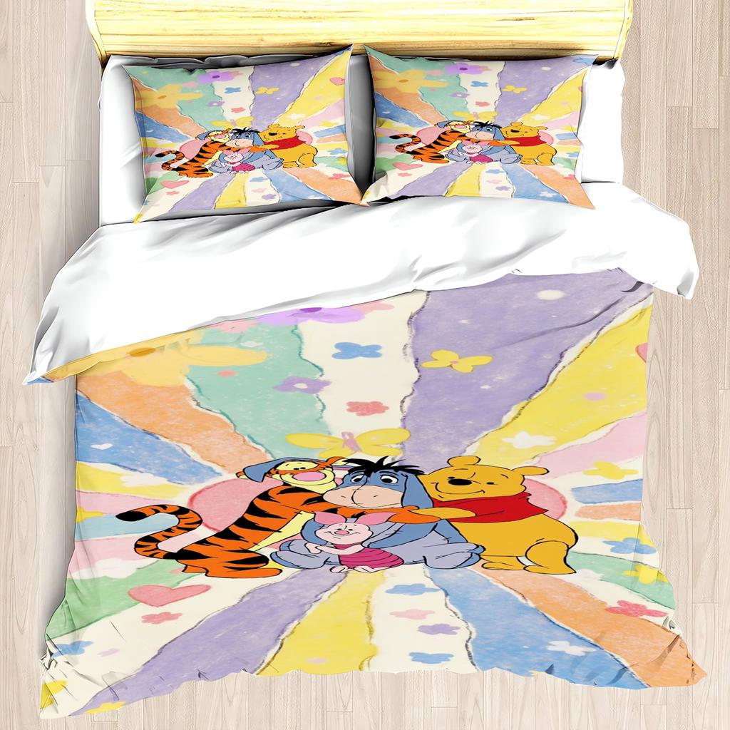 MINISO Winnie the Pooh Duvet Cover Set Comforter Bedding 3d Children'S Bedding Set 3-Piece 1 Quilt Cover King Size