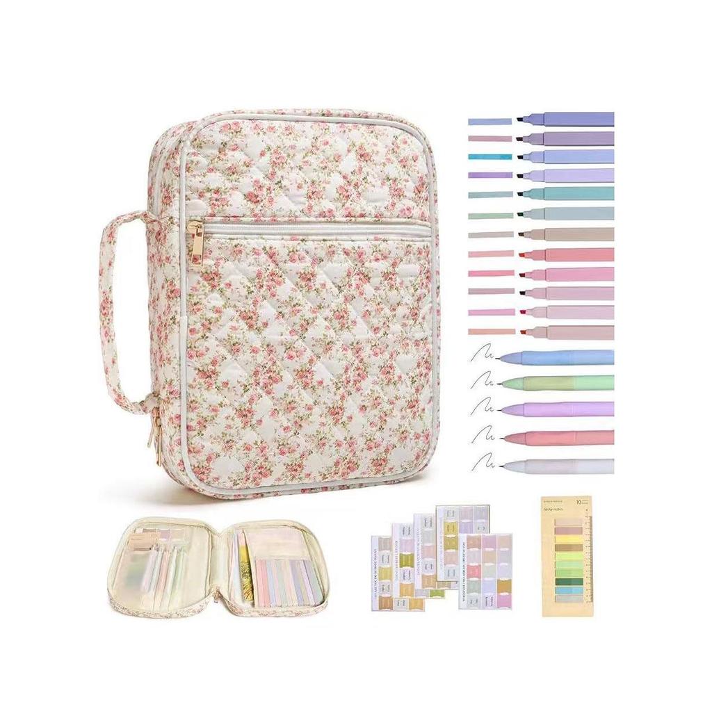 Large Capacity Quilted Cotton Book Storage Bag - Portable, Dustproof Cover