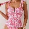 TS JYL-BK043 Mesh Cover Three-Piece Bikini, Plus Size Print Sexy Swimwear For Beach
