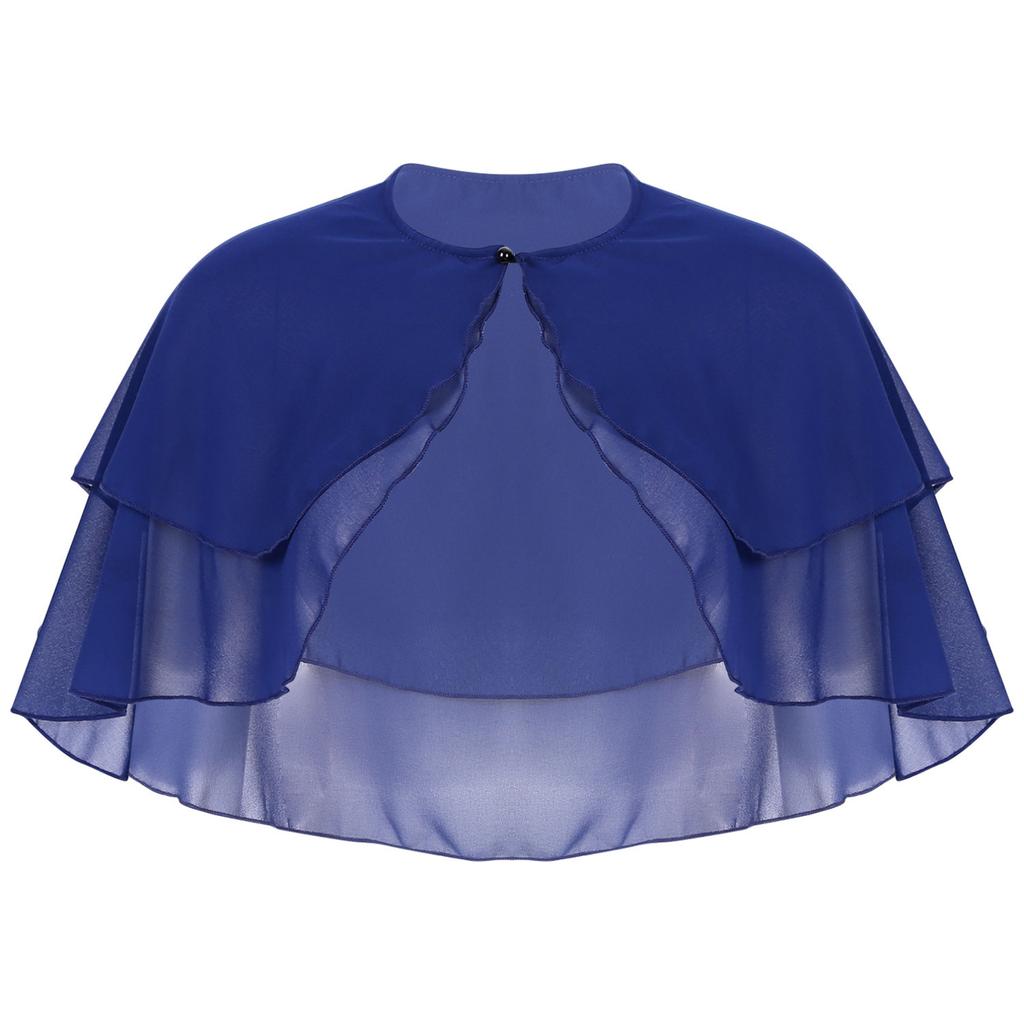 Women Elegant Pure Color Chiffon Shawl Cape Ruffle 2-Layer Chiffon Wraps Bolero Dress Accessory for Party Wedding