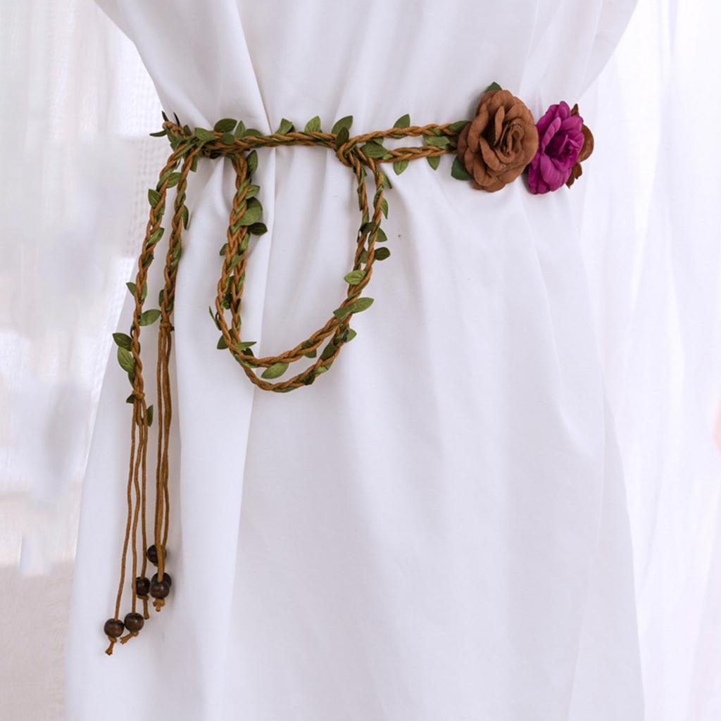 Colorful Flower Women Waist Belt Vintage Wide Bohemian Belts Adjustable Hole Women Handmade Summer Seaside Waist Belt