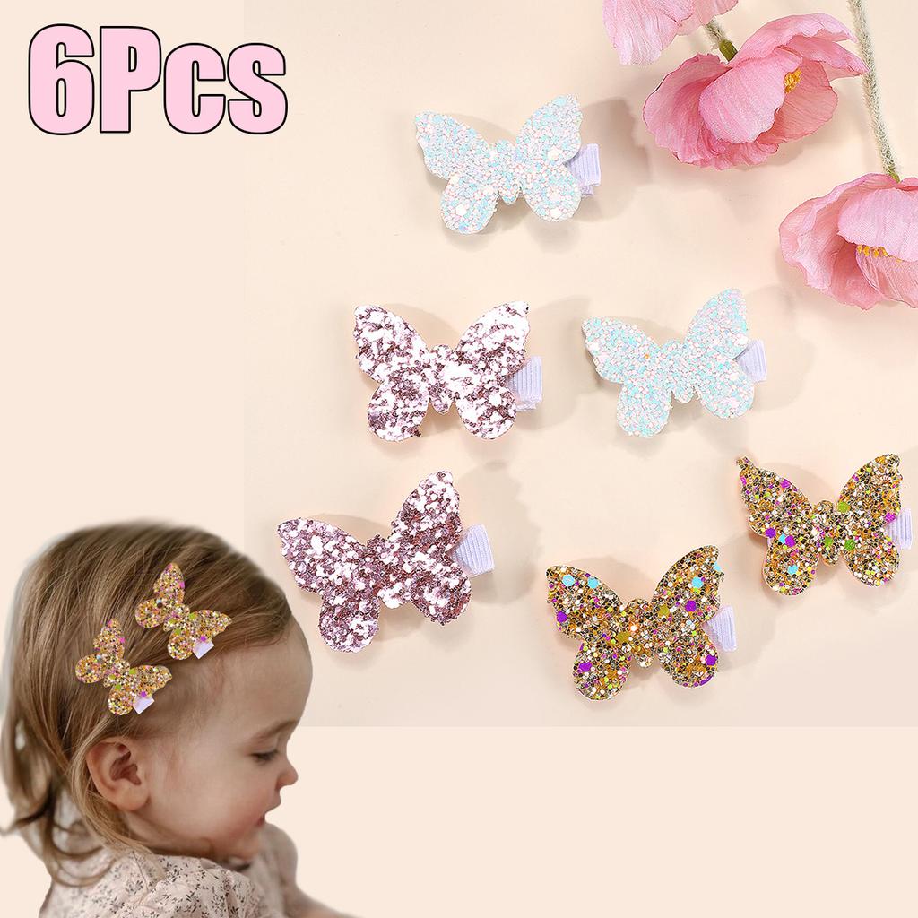 6 Stück Glitzer Schmetterling Haarspange Funkelnde Pailletten Haarnadel Süße Niedliche Haarspange für Baby Mädchen Kinder Kinder Kopfschmuck Accessoires