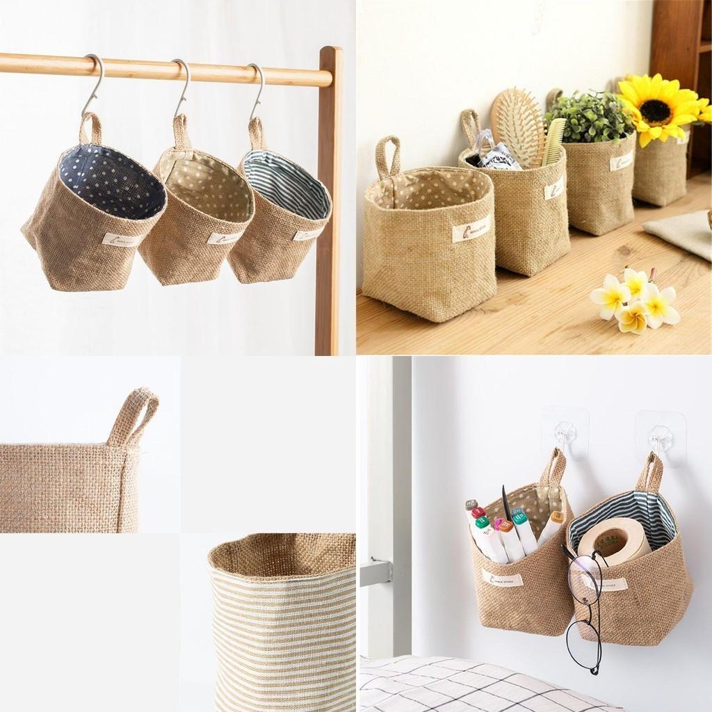 Chic Cotton Linen Wall-mounted Mini Storage Basket For Kids Toy And Sundries Storage