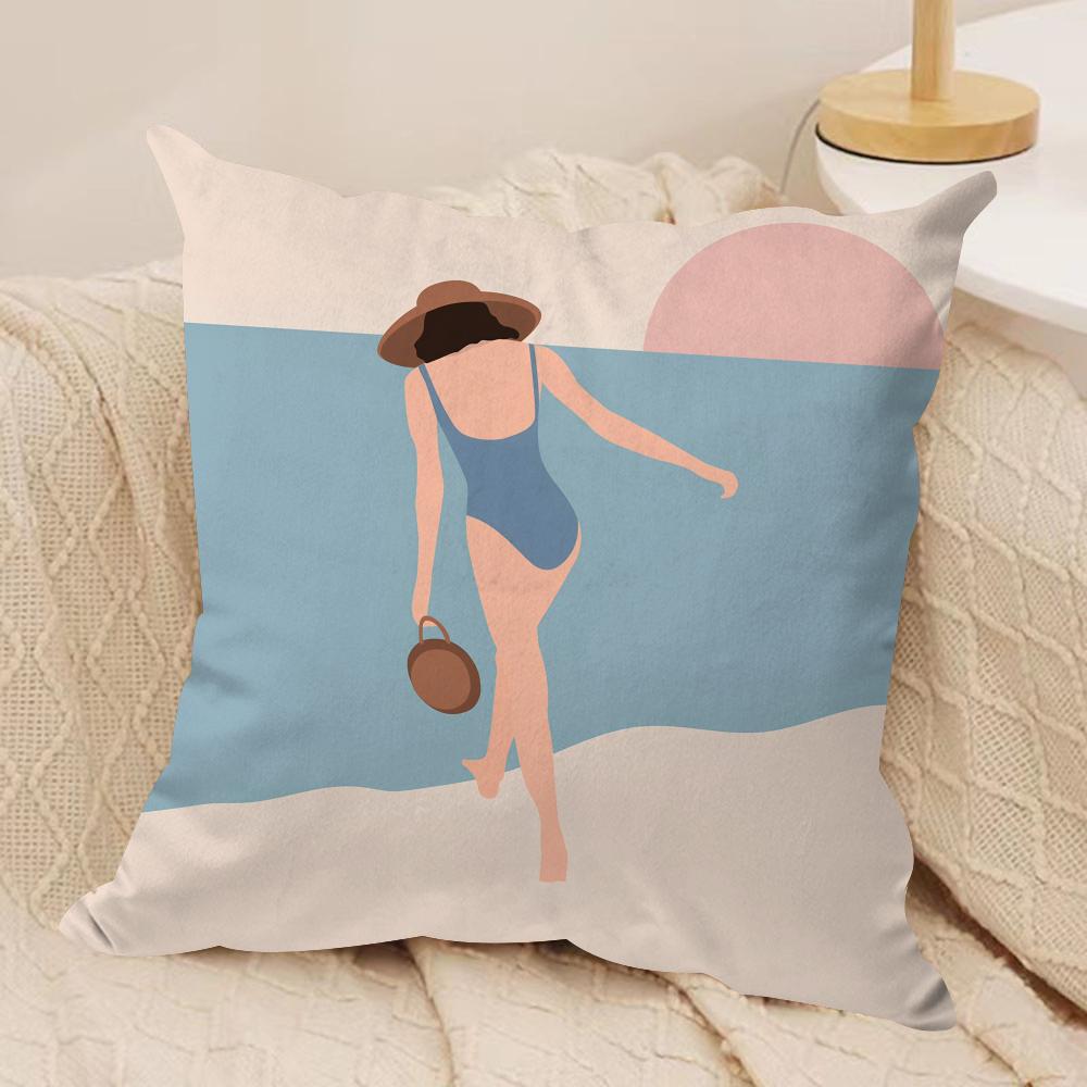 Summer Surfing Ins Art Cushion Cover Silky Short Plush Invisible Zipper Dustproof Sofa Pillow Case For Home Decor