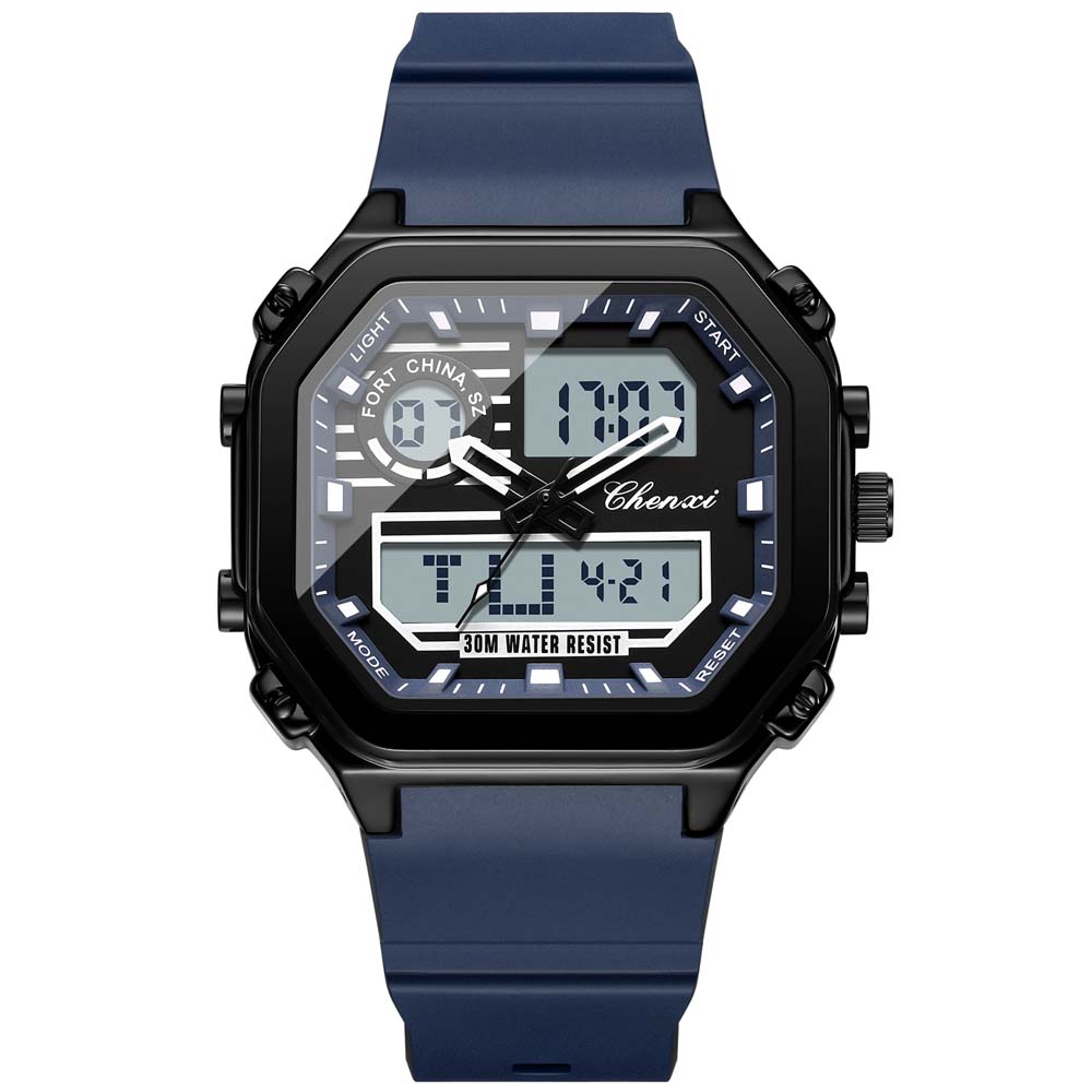 CHENXI New Men's Watch Dual-Core Quartz Electronic Men's Square Multi-Function Watch Waterproof Sports Watch for Men reloj