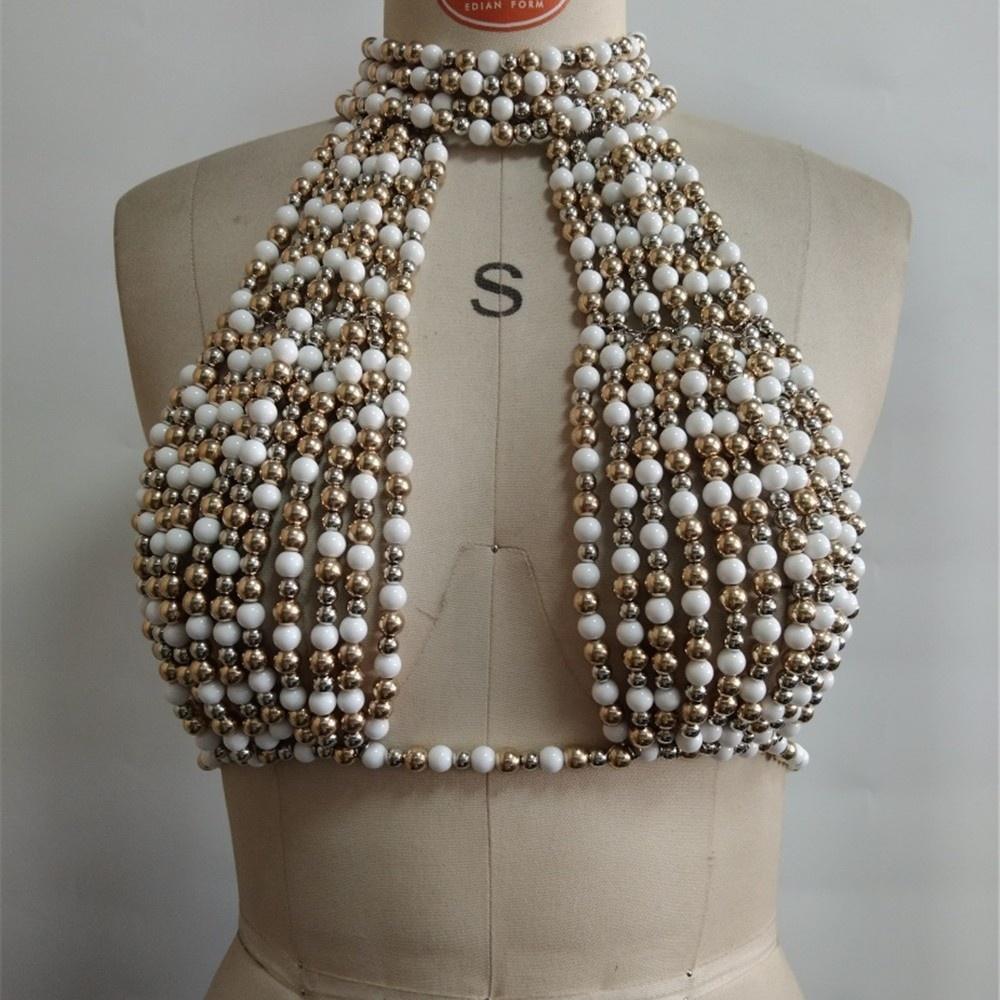 Grenzüberschreitende Fast Fashion Kristall Glänzend Körperkette Sexy Perlennetz für Strand Bikini Party Körperschmuck Oberteil